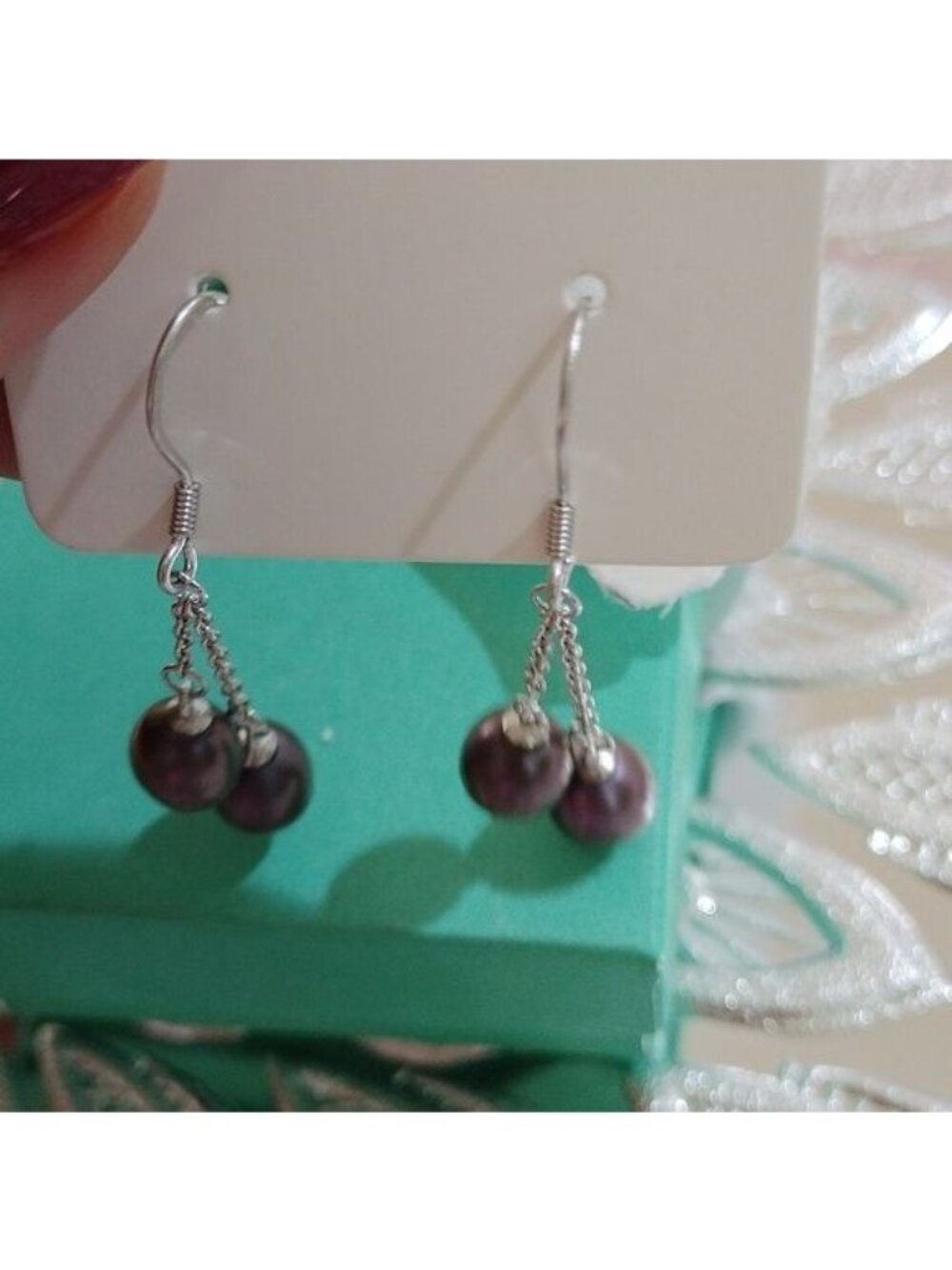 Sterling Silver + Peacock Tahitian Pearl Dangle Earrings